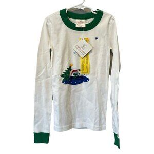 Hanna Andersson Christmas Organic Alien  Pajamas Top Sz 140 US 10 Shirt Only NWT